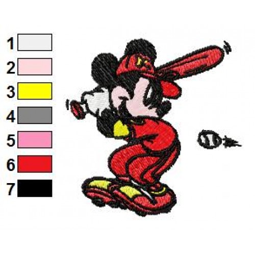 Mickey Mouse Playing Baseball Embroidery Design