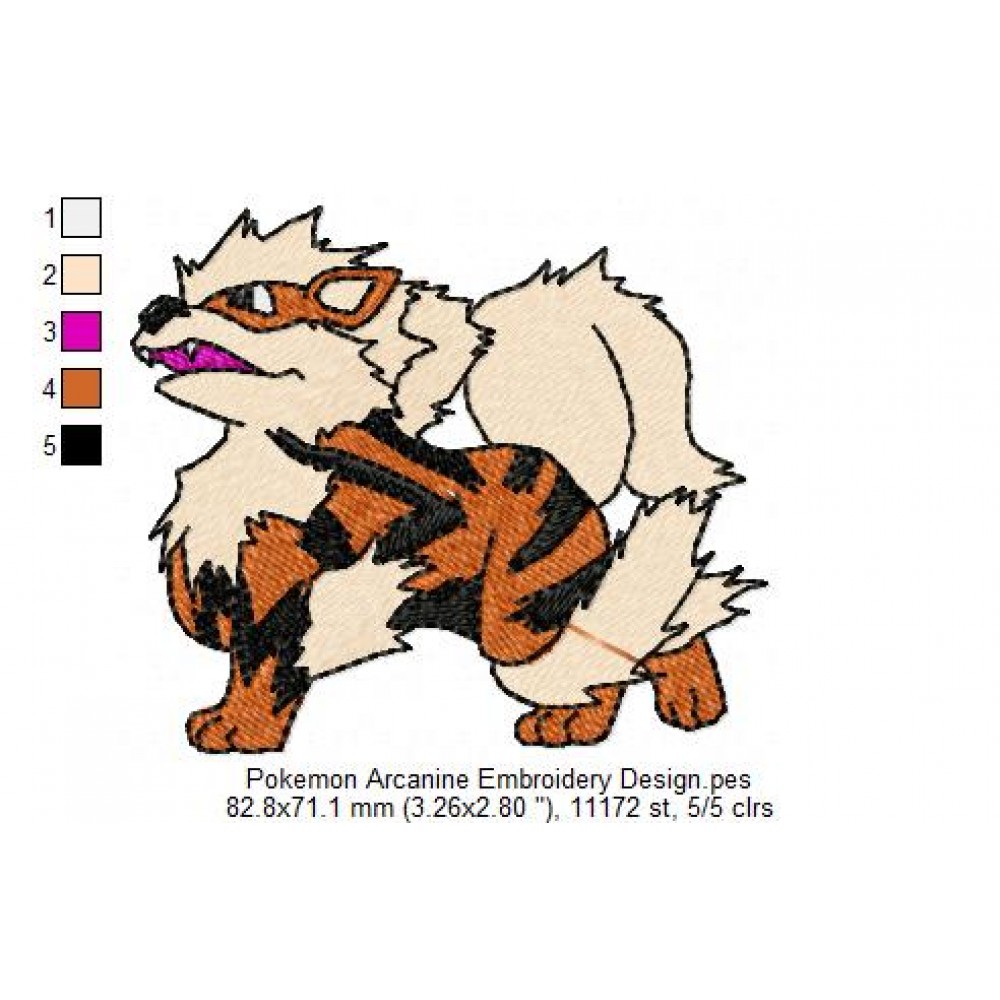 Pokemon Arcanine Embroidery Design