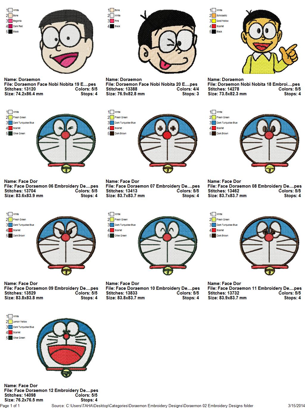 Package 10 Doraemon 02 Embroidery Designs