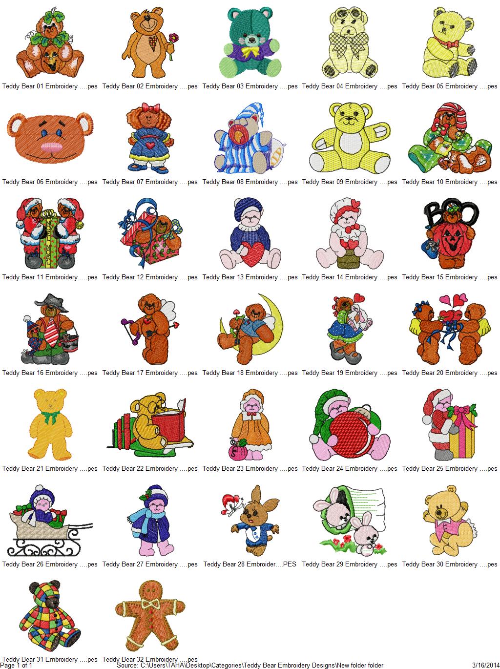 Package 32 Teddy Bear 01 Embroidery Designs